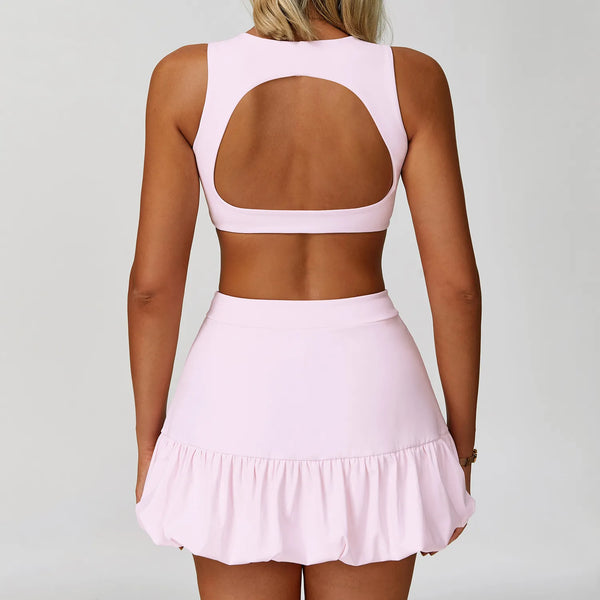 SPARK Hollow Back Tank Top Bud Tennis Skirts Set ZC9305