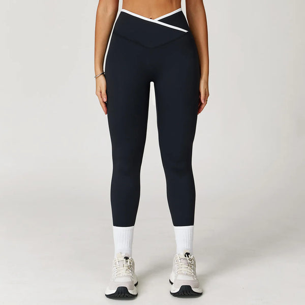 SPARK Color Block Cross Waist Yoga Leggings ZC9253