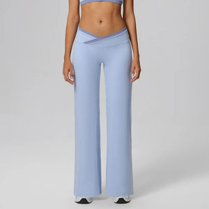 SPARK Contrast Color Crossover Waist Yoga Flare Pants CT2190