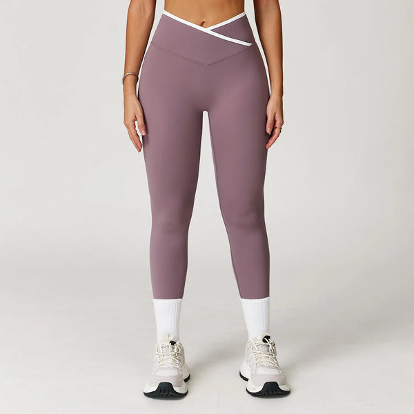 SPARK Color Block Cross Waist Yoga Leggings ZC9253