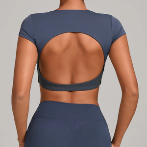 SPARK Women's Hollow Back Crop Yoga Short-Sleeve QS2590