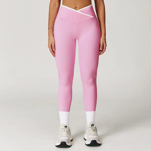 SPARK Color Block Cross Waist Yoga Leggings ZC9253