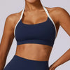 SPARK Color Block Halter Sports Bra-navy blue