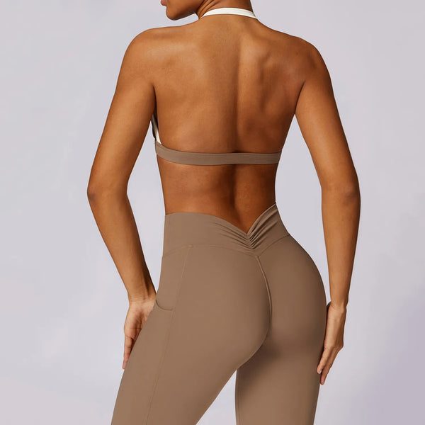 SPARK Color Block Halter Sports Bra -back