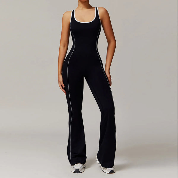 SPARK Hollow Back Dance Flared Jumpsuit- Black