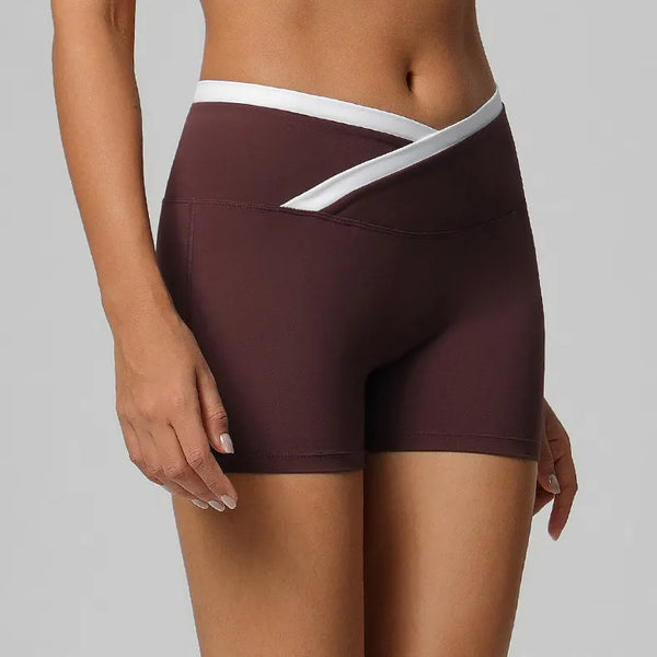 SPARK Contrast Color Crossover Waist Yoga Shorts CT2190