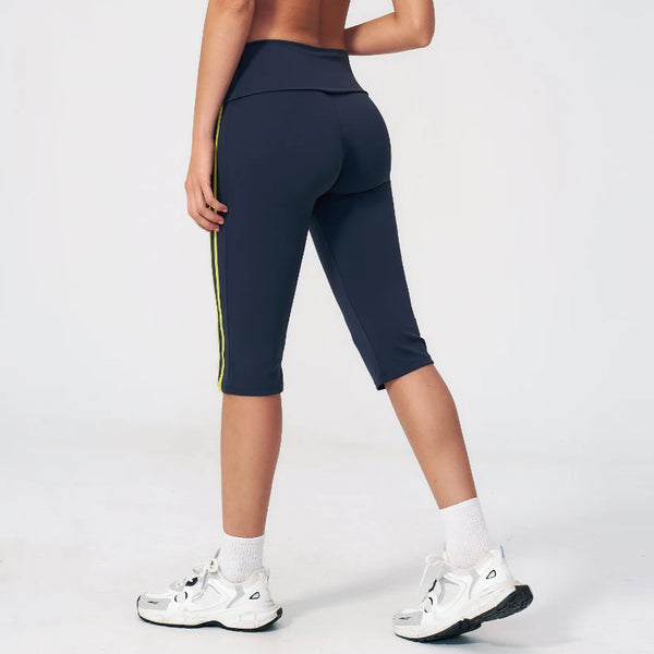 SPARK Women's Contrast Color Foldable Waist Capris Pants For Women ZC3588
