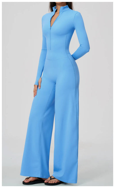 SPARK Women’s Half-Zip Long Sleeve Yoga Jumpsuit | Wide-Leg Workout One-Piece ZC5114