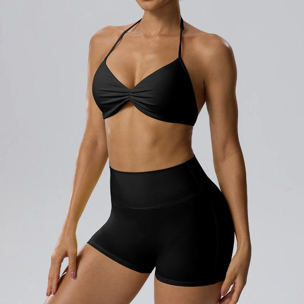 SPARK Women's Sexy Halter-Neck Bra Invisible Butt-Lifting Shorts 2 Piece Set YEL62423
