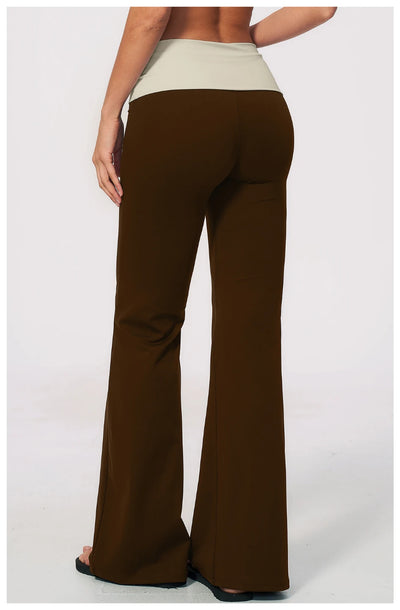 SPARK Women's Contrast Color Fold-Over Waist Yoga Flare Pants ZC2570