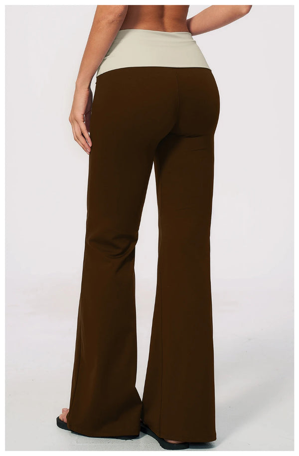 SPARK Women's Contrast Color Fold-Over Waist Yoga Flare Pants ZC2570