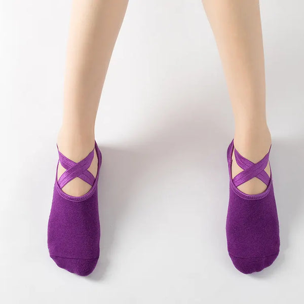 SPARK Non-Slip Yoga Socks with Cross Straps & Terry Cushioning YL032