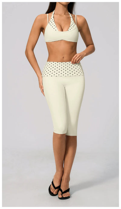 SPARK New Brushed Retro Polka Dot Fold-Over Yoga Capri ZC4549