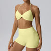 SPARK Women's Sexy Halter-Neck Bra Invisible Butt-Lifting Shorts 2 Piece Set YEL62423