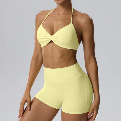 SPARK Women's Sexy Halter-Neck Bra Invisible Butt-Lifting Shorts 2 Piece Set YEL62423