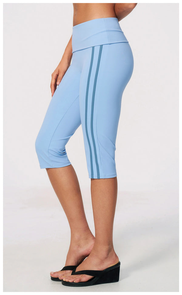 SPARK Women's Contrast Color Foldable Waist Capris Pants For Women ZC3588