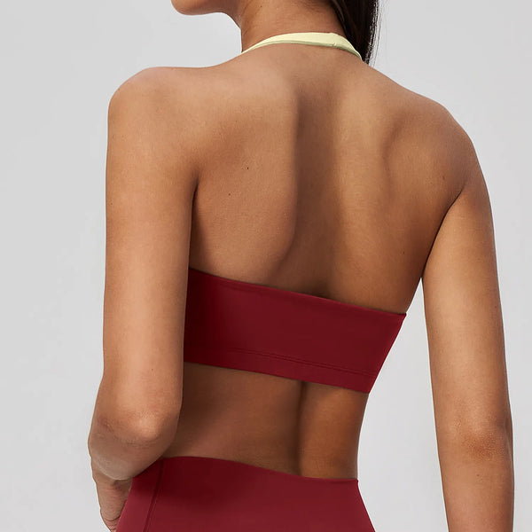 Spark Women's Color-Block Halter-Neck Yoga Sports Bra ZC2588