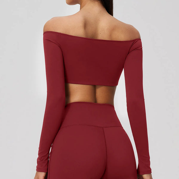 Spark Women's Off-the-shoulder Long Sleeve Yoga Crop Top ZC2588