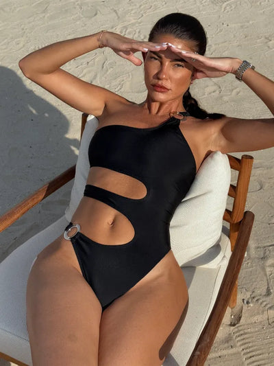 SPARK Black Hollow One Piece Swimwear CS6744