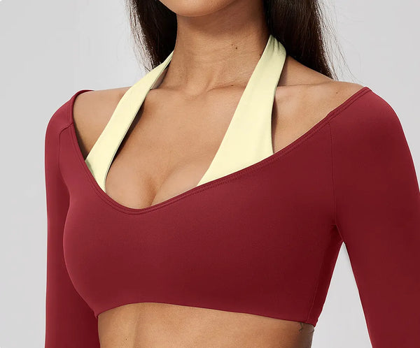 Spark Women's 2-in-1 Halter Long Sleeve Yoga Crop Top ZC2588