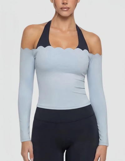 SPARK Fake Two-Piece Color-Block Fitness Yoga Top FNK881301