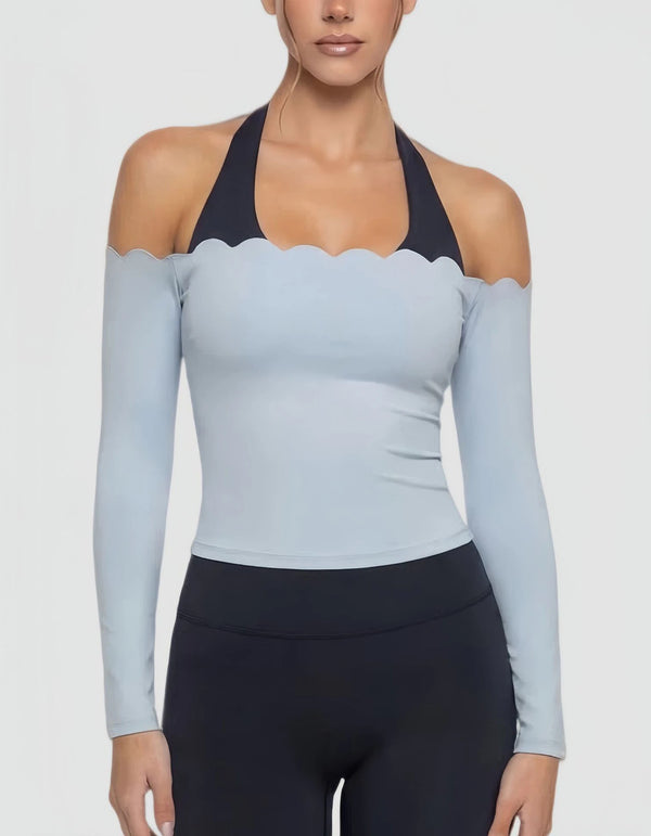 SPARK Fake Two-Piece Color-Block Fitness Yoga Top FNK881301