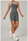 SPARK Color Block Asymmetric One-Shoulder Yoga Bodysuit for Women TF1977