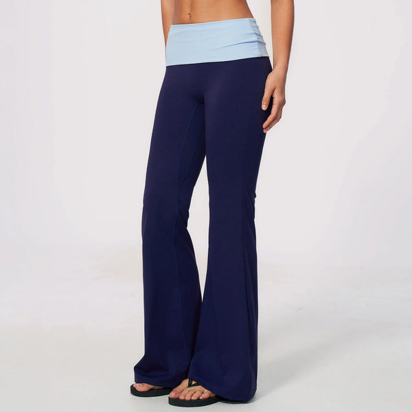 SPARK Women's Contrast Color Fold-Over Waist Yoga Flare Pants ZC2570