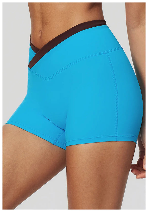 SPARK New Color-Block Cross Waist Yoga Athletic Shorts ZC2578