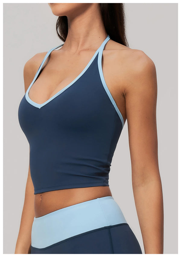 SPARK Color-block V-neck Halter Yoga Tank Top ZC9639