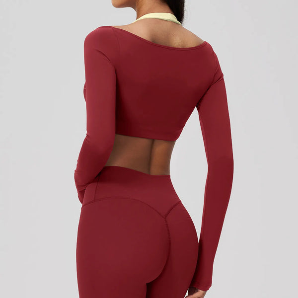 Spark Women's 2-in-1 Halter Long Sleeve Yoga Crop Top ZC2588