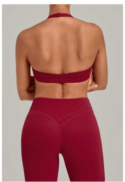 SPARK Women's Bare-feel Halter Neck Open Back Yoga Workout Bra QS5423