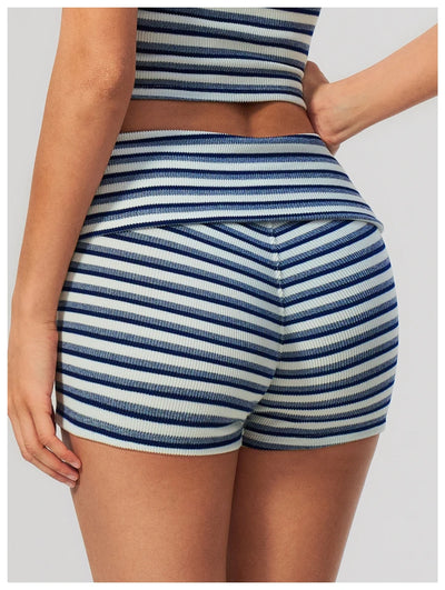 SPARK Women's Striped Fold-Over Waist Yoga Shorts ZC4556