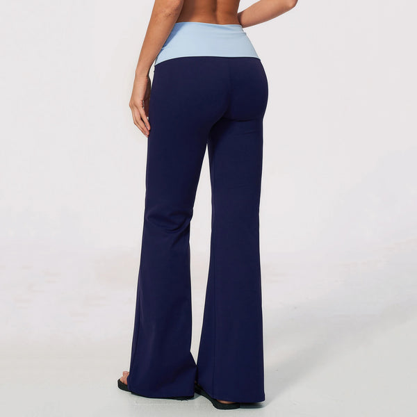 SPARK Women's Contrast Color Fold-Over Waist Yoga Flare Pants ZC2570