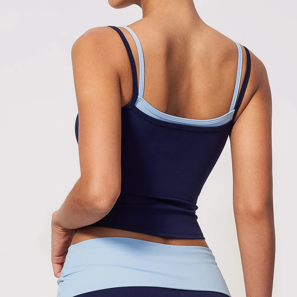 SPARK Women's Contrast Color Fake Two-Layer Yoga Tank Top ZC2570