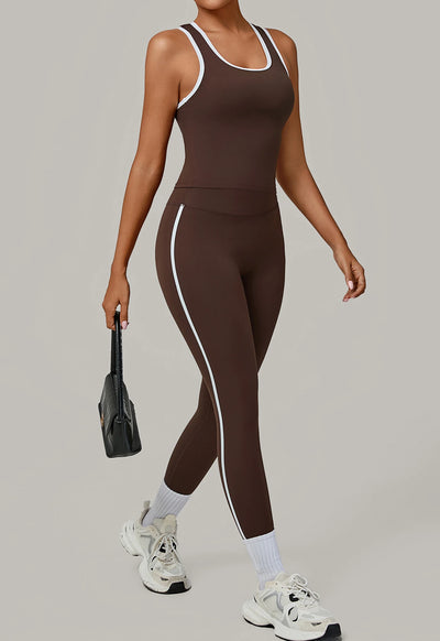 SPARK Color Block Naked-feel Fit Yoga Fitness Two-piece Set TF7709