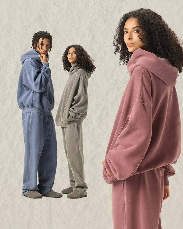 SPARK Unisex Washed-Style Plush-Lined Sweatshirt Set PL8305