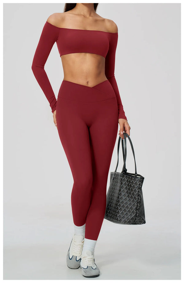 Spark Women's Off-the-shoulder Long Sleeve Yoga Crop Top ZC2588