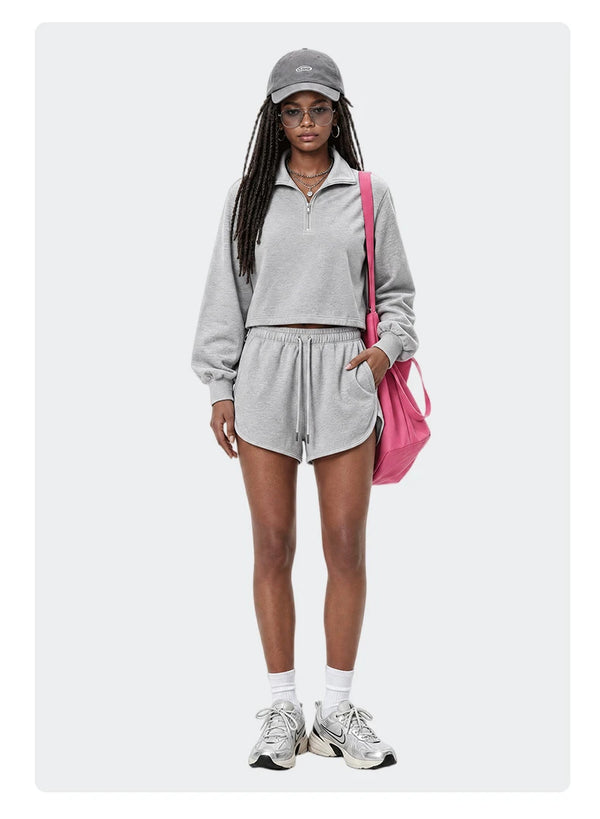 SPARK Women's Adjustable Hem Half-zip Cropped Athletic Sweatshirt PL6318