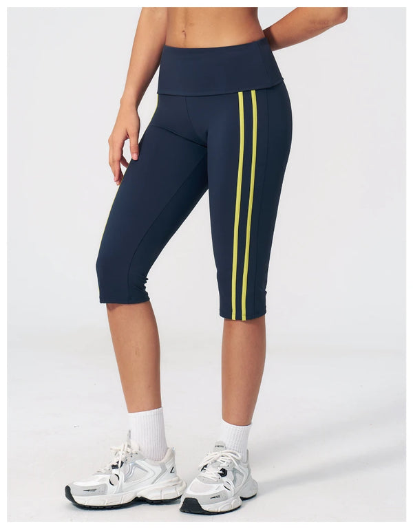 SPARK Women's Contrast Color Foldable Waist Capris Pants For Women ZC3588