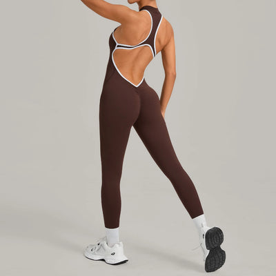 SPARK Color-Block Backless Yoga Long Jumpsuit TF26231
