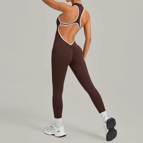 SPARK Color-Block Backless Yoga Long Jumpsuit TF26231