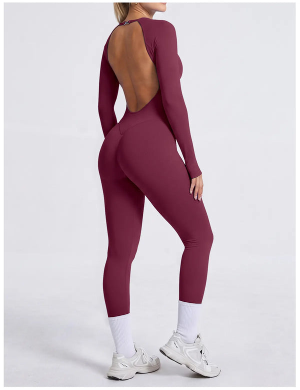 SPARK Women's Seamless Long Sleeve Open Back Yoga Jumpsuit RXW3003