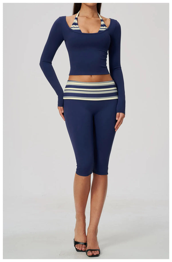 SPARK Women’s Color Block Stripe Yoga Long Sleeve Top ZC4549