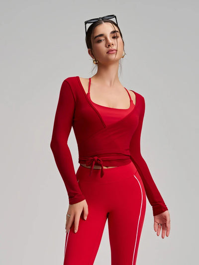 SPARK Chic Long Sleeve Wrap Tie Yoga Top RQ7418