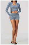 SPARK Women's Striped Fold-Over Waist Yoga Shorts ZC4556