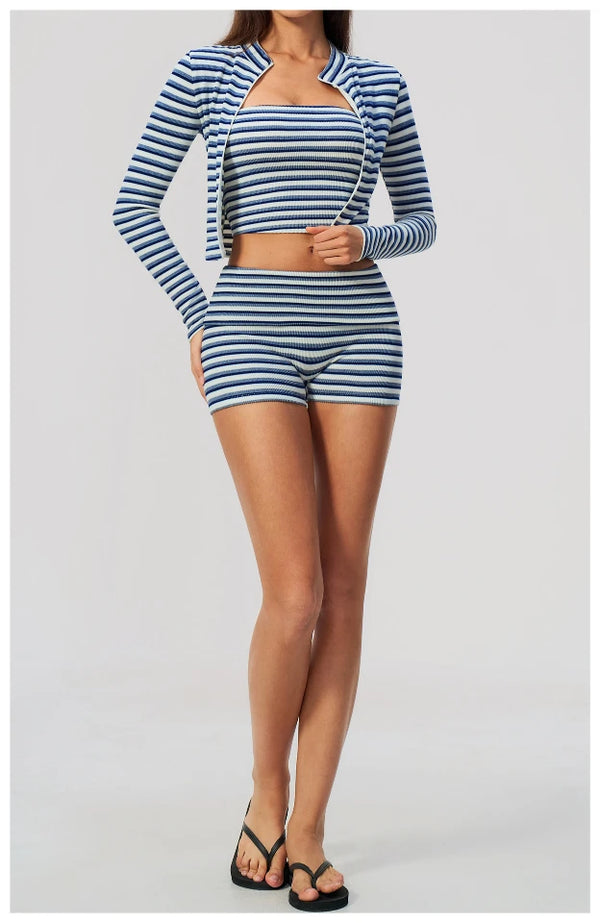 SPARK Women's Striped Fold-Over Waist Yoga Shorts ZC4556
