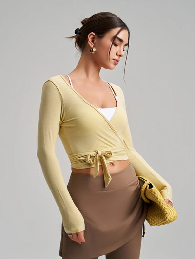 SPARK Chic Long Sleeve Wrap Tie Yoga Top RQ7418