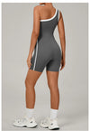 SPARK Color Block Asymmetric One-Shoulder Yoga Bodysuit for Women TF1977