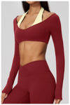 Spark Women's 2-in-1 Halter Long Sleeve Yoga Crop Top ZC2588